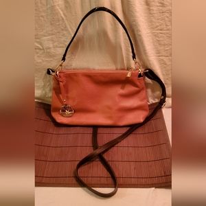 Vallentina Pebble Leather Crossbody/Shoulder Bag in Orange & Tobacco Brown